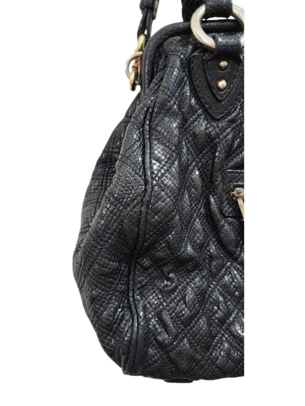 Marc Jacobs Rare Vintage Reptile Embossed Leather Bag Black Chain Strap Satchel - Picture 9 of 16